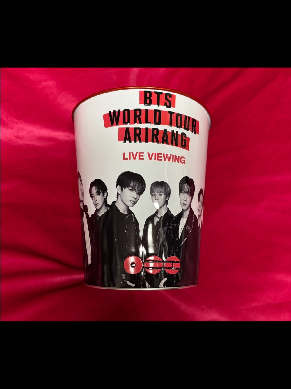 BTS World Tour Arirang Live Viewing Popcorn Bucket - White & Red